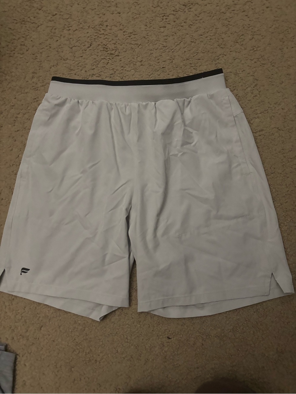 Fabletics Light Gray Men's Athletic Shorts with Black Waistband